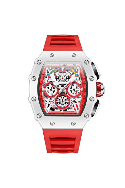 Choice ساعة ONOLA فاخرة للرجال باللون الأبيض والأحمر، كاجوال أنيقة متعددة الو...