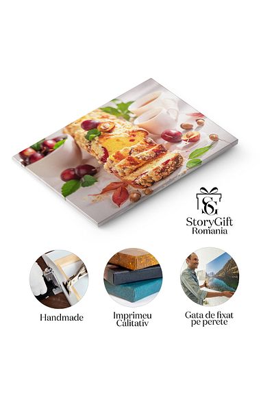 StoryGift Romania Tablou Canvas Placerea Toamnei Prajitura Cu Drojdie Si Prune, Savurata Cu Ceai Si Lamaie, O Exp