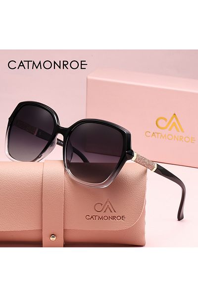 Choice نظارات شمسية نسائية فاخرة مستقطبة من CATMONROE ClearBlack بإطار على شكل فراشة وردي مع علبة هدايا أنيقة UV400 S