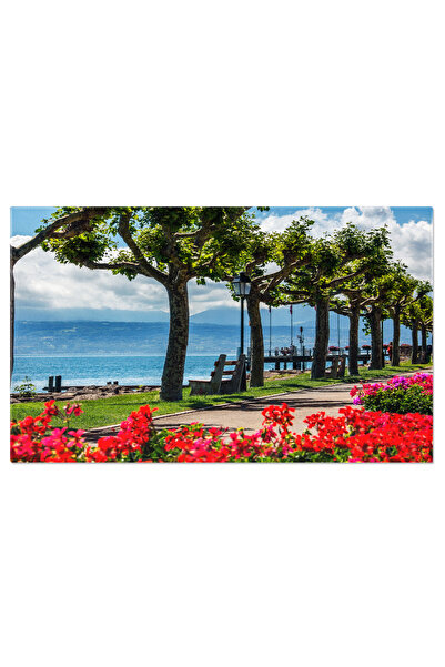 StoryGift Romania Tablou Canvas St. Prex Si Lacul Geneva In Elvetia, Elvetian, Lac, Peisaj, Vaud, Turism, Rosu. 4