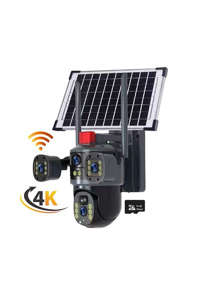 e-Wantay 4k ® Surveillance Camera, 360°, Wifi, 8000mah Solar Panel, 64gb Card, Outdoor/Indoor