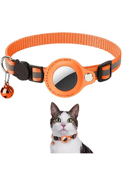 Choice Adjustable 22-32cm Orange Cat AirTag Holder Collar Breakaway Reflective Strips Adjustable Kitten Col