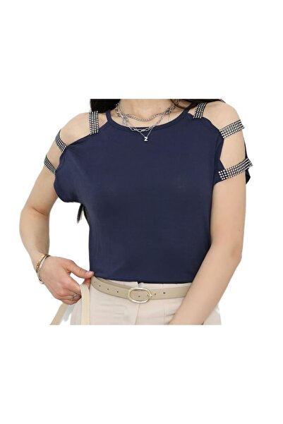 Sarisa Μπλούζα από βισκόζη με πέτρινη λεπτομέρεια σε μπλε ναυτικό