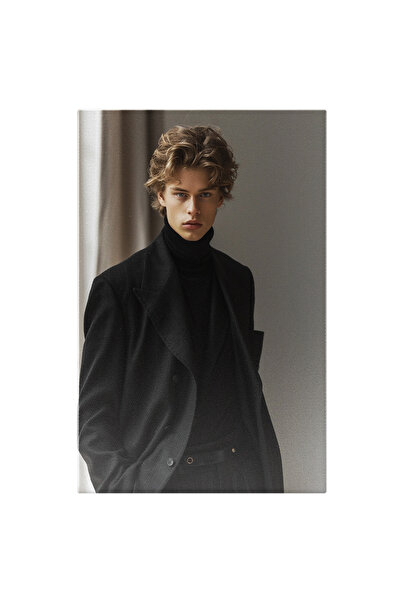 StoryGift Romania Tablou Canvas Adolescent Elegant Îmbrăcat În Negru - Sacou Și Pantaloni De Stofă, Helancă Neagr