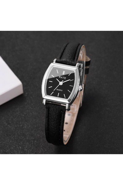 Choice ساعة يد نسائية سوداء C سوداء أنيقة صغيرة من الكوارتز العربي بسوار جلدي