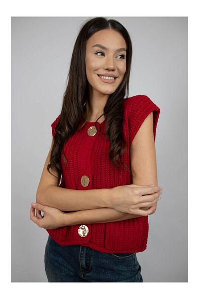 Lamiar ANNE THICK KNITTED SHORT VEST SWEATER Red ONE SIZE