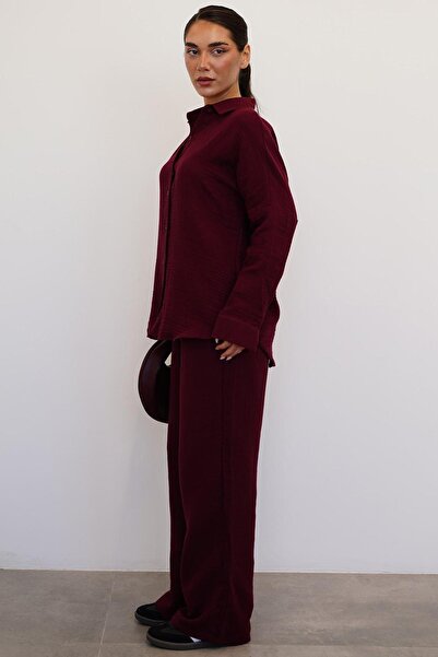 Madmext Claret Red Basic Women's Shirt Pants Suit Mg2461