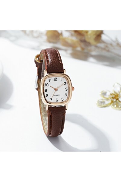 Choice ساعة نسائية أنيقة باللون البني والأبيض، ساعات كوارتز عربية صغيرة، ساعا...