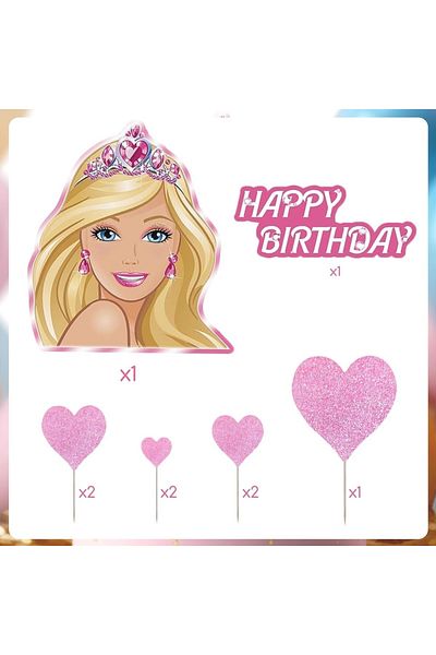 Choice 9pcs 9 pcs pink Barbie Happy Birthday Girl Cake Top Hat set Heart-shaped party accessories Baby Show