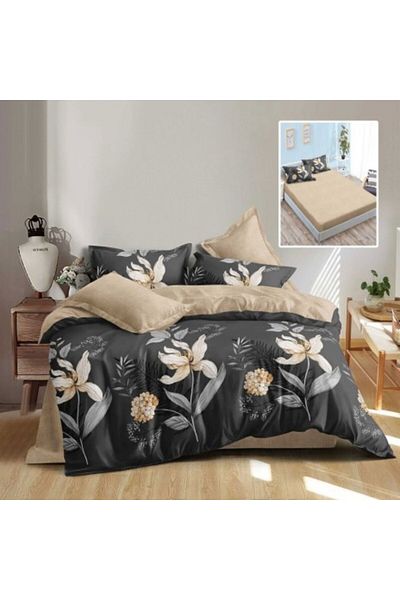Pucioasa Lenjerie de pat din finet cu elastic, cearceaf pilota 200x220cm, 6 piese, crini argintii