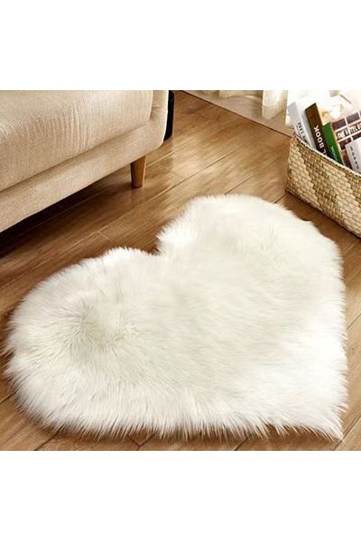 Choice 30 x40cm White G675A 30x40cm Small Size Heart Shaped Fluffy Rug Shaggy Faux Wool Carpet Sofa Cushion