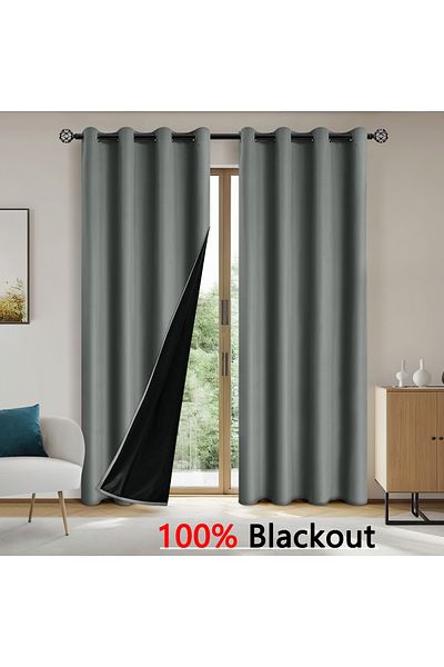 Choice Grommet Top W132cmxH213cm 1PC Dark Grey 1pc Solid color full shading and sun protection 100% Blackou