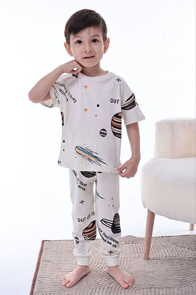 Nimini Kids Space Planet Themed Boys' Bottoms Tops T-Shirt Sweatpants Set (Ages 3-8)