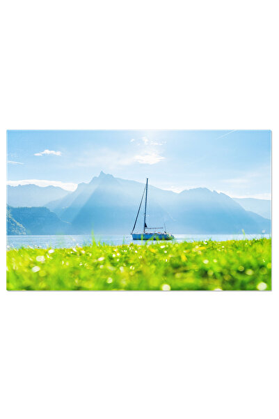 StoryGift Romania Tablou Canvas Yacht In Fata Muntilor Yacht Elegant Pe Un La...