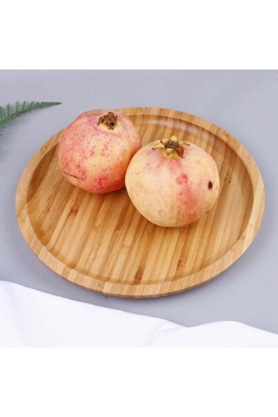 PUFO round bamboo wooden platter for serving food, appetizers, sweets, pizza, 25 cm, brown