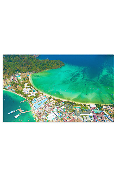 StoryGift Romania Tablou Canvas Plaja In Thailanda Cu Case Pe Mal, Ocean, Mar...