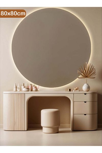 Taimi Round Makeup Mirror 80x80 cm, LED Lighted Vanity Mirror for a Modern Decorative Touch