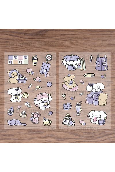 Choice 2PCS 2PCS Purple Sweet and Sour Blueberry Kitten Little Rabbit DIY Stickers PET Waterproof Transpare