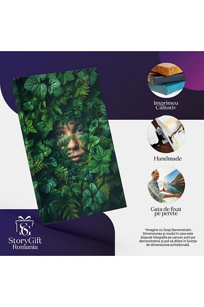 StoryGift Romania Tablou Canvas Natura Răzbunându-se Pe Om Acoperundu-i Fața - Frunze Pe Chipul Omului , Pictura