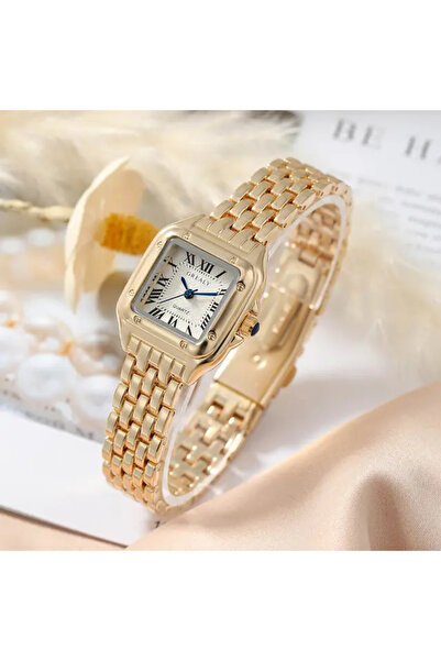 Choice ساعة ذهبية ذهبية للنساء مربعة الشكل من الكوارتز للنساء من الفولاذ المق...