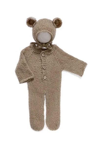 Choice طقم ملابس أطفال حديثي الولادة من عمر 0 إلى شهر، مكون من قطعتين باللون الكاكي، مع دعامات تصوير، ورومبير، وبدلة دب، وقبعة كروشيه، وصوف