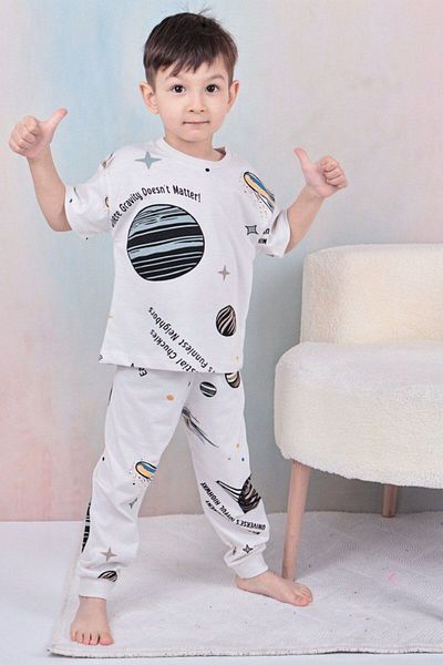 Nimini Kids Space Planet Themed Boys' Bottoms Tops T-Shirt Sweatpants Set (Ages 3-8)