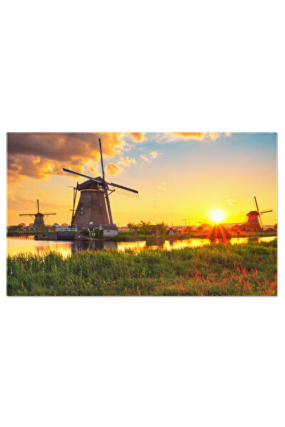StoryGift Romania Tablou Canvas Peisaj Olandez Cu Moara De Vant Si Rau