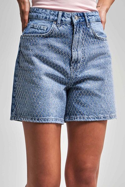 its basic Μπλε χρώμα Midi σορτς - Shiny Stone Mom Fit Design 100% Cotton