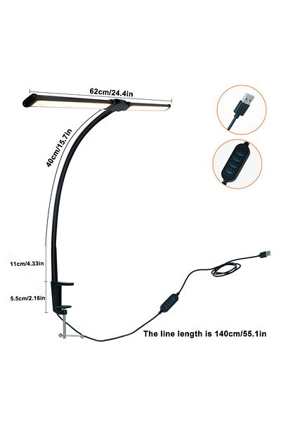 Choice Dimmable Double-Head Black Double-Head Eye Protection Desk Lamp 10 Level Adjustable Light 10W LED Cl