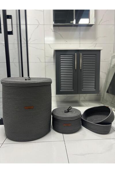 Türkmen Ev Tekstil جوت أنثراسايت، خوص، مجموعة سلة، منظم، سلة غسيل، 2 سلة بيضا...