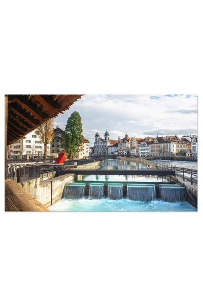 StoryGift Romania Tablou Canvas Barajul Needle De Pe Raul Reuss, Cu Biserica Iezuita; Baraj, Needle, Reuss, Biser