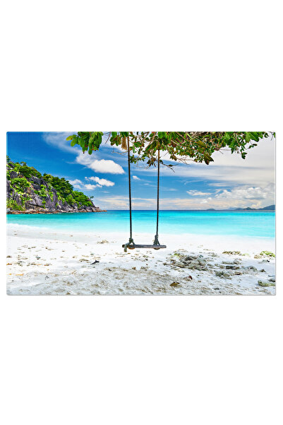 StoryGift Romania Tablou Canvas Plaja Petite Anse Din Seychelles Balansoar Romantic Sub Palmieri In Decor Tropica