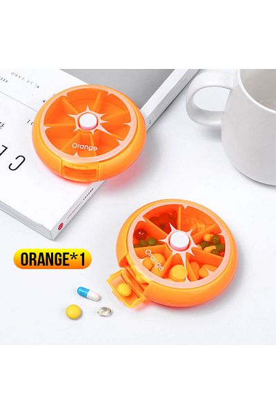 Choice orange 1pc Seven Grid round Box Sealed Medicine Packaging Box, One Week Medicine Storage Box, Carry