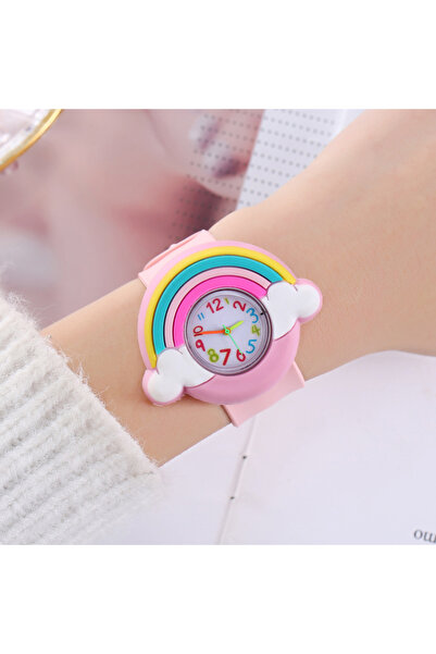 Choice ساعة أطفال جديدة لعام 2024 بسوار سيليكون مطبوع عليها سحابة قوس قزح ورد...