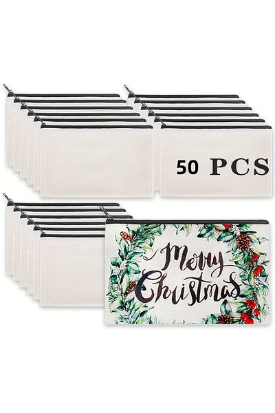Choice 50PCS Customizable Sublimation Canvas Makeup Bags - Diy Heat Transfer Pencil Cases With Clear Window