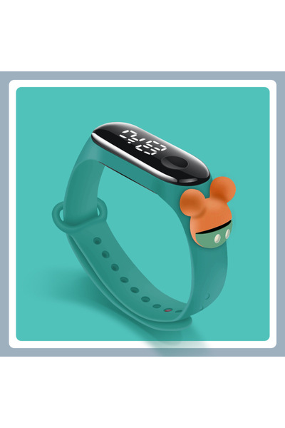 Choice24 ساعة ميكي ماوس بيضاء وخضراء للأطفال للبنات سوار إلكتروني رياضي مع شا...