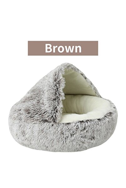 Choice سرير قطط دائري ناعم بني اللون مقاس 50×50 سم مع غطاء، مرتبة دافئة للحيو...