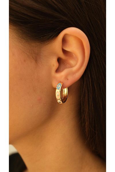 Jerie Gold Colored Enamel Evil Eye Hoop Earrings