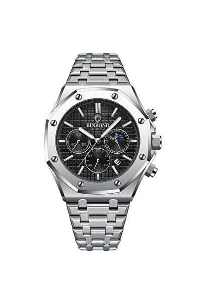 Choice ساعة B0161 للرجال من BINBOND باللون الفضي والأسود، ساعة كوارتز فاخرة م...