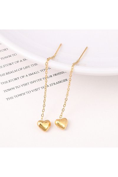 Choice heart Stylish Cute Heart Butterfly Stainless Steel Gold Plated Not Fade Long Drop Earrings Ear Wire