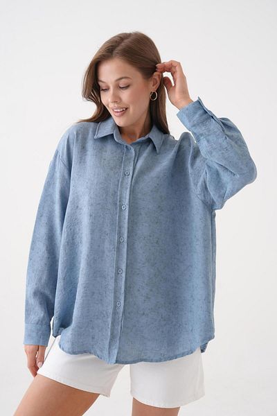 minaaise Cămașă supradimensionată cu tunică cu model Indigo Tie Dye pentru femei 29180