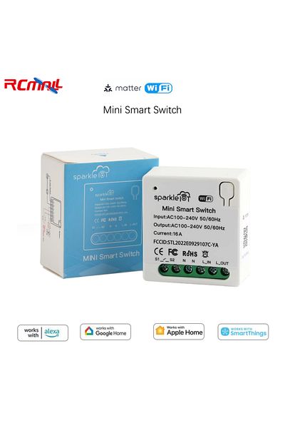 Choice 4 قطع RCmall Matter 16A WiFi mini Smart Switch Pass-through disconnect Dual control Outletorks remote