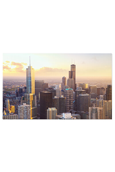 StoryGift Romania Tablou Canvas Chicago La Apus Cu Skyline-ul Chicago, Skylin...