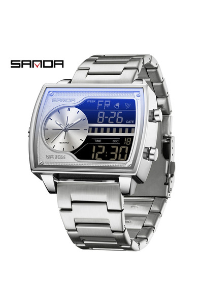 Choice ساعة SANDA 6163 للرجال من الكوارتز بتصميم عصري باللون الفضي، ساعة مربع...