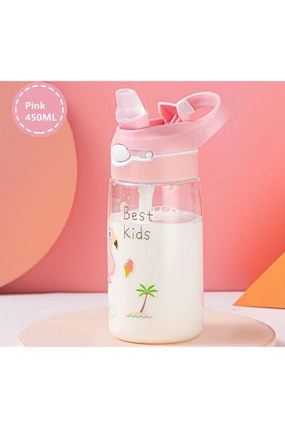 AIWILL 450ml Pink 450ml Children's Plastic Tritan Water Bottle School Students Sports Kettle Kindergarten D