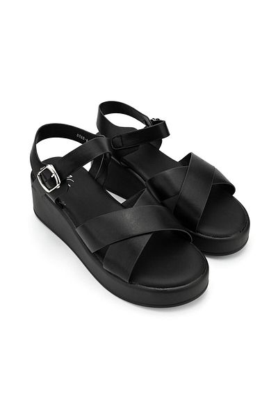 Tmall Sandale de damă, cu platformă, din piele ecologică, Sa47, negre