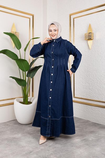 HARMAN BUTİK Τζιν φόρεμα με κουμπιά στη μέση Navy Blue
