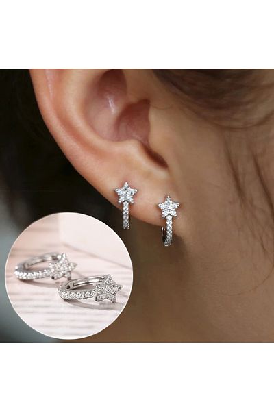 Choice as picture E3021 Huitan Fashion Star Hoop Earrings with Dazzling CZ Simple Stylish Ear Accessories f