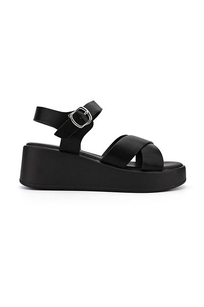 Tmall Sandale de damă, cu platformă, din piele ecologică, Sa47, negre