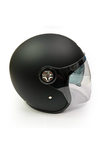 Citycoco Motosiklet Yarım Kaskı Şeffaf Rüzgarlıklı, Siyah Güneşlikli, Ter Yapmayan Pedli, Çift Vizör